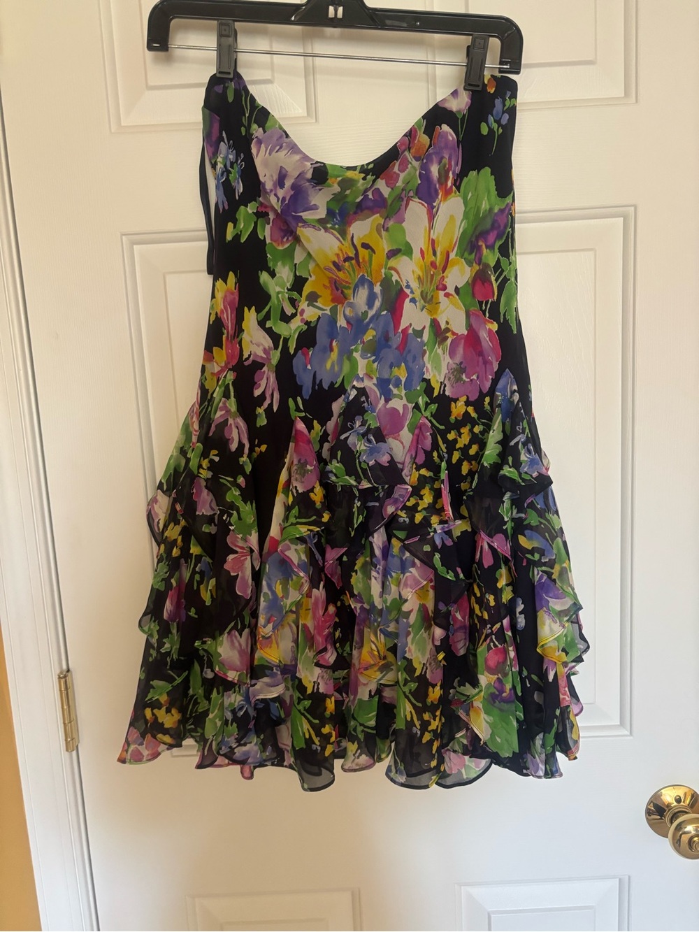 Ralph Lauren Black Floral Ruffle Tiered Skirt